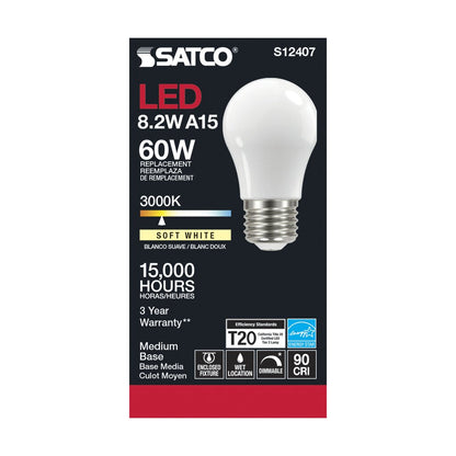 Satco S12407 8.2W A15 Soft White LED Light Bulb