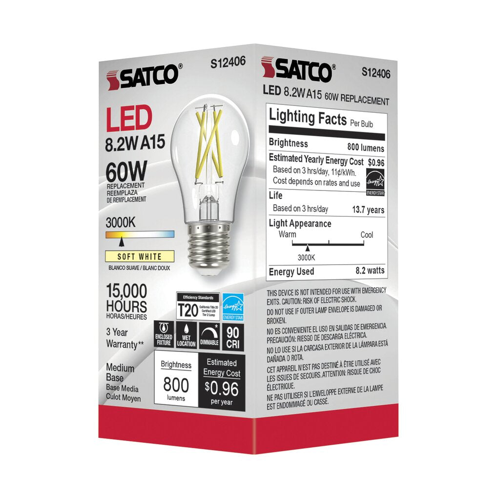 Satco S12406 8.2W A15 LED Light Bulb