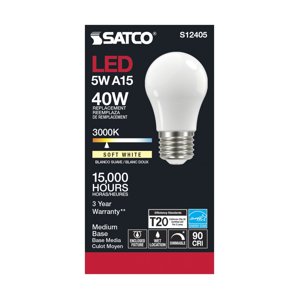 Satco S12405 5W A15 LED Light Bulb
