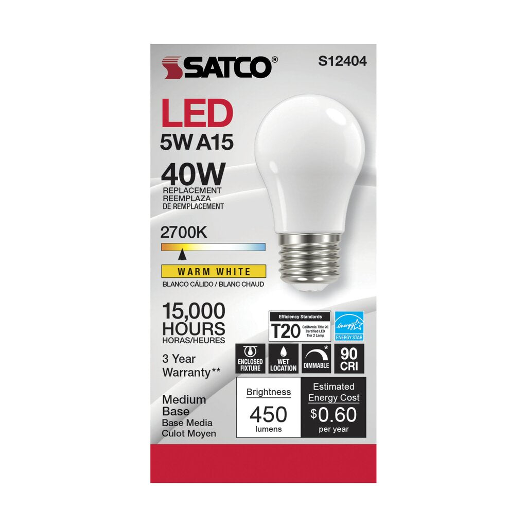 Satco S12404 5W A15 LED Light Bulb