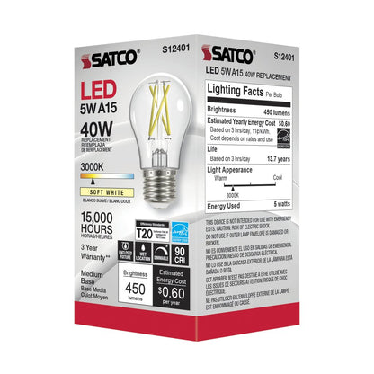 Satco S12401 5W A15 Warm White LED Light Bulb