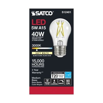 Satco S12401 5W A15 Warm White LED Light Bulb