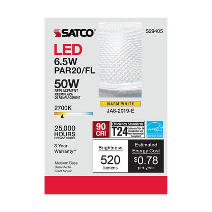Satco S29405 6.5W PAR20 Warm White LED Light Bulb