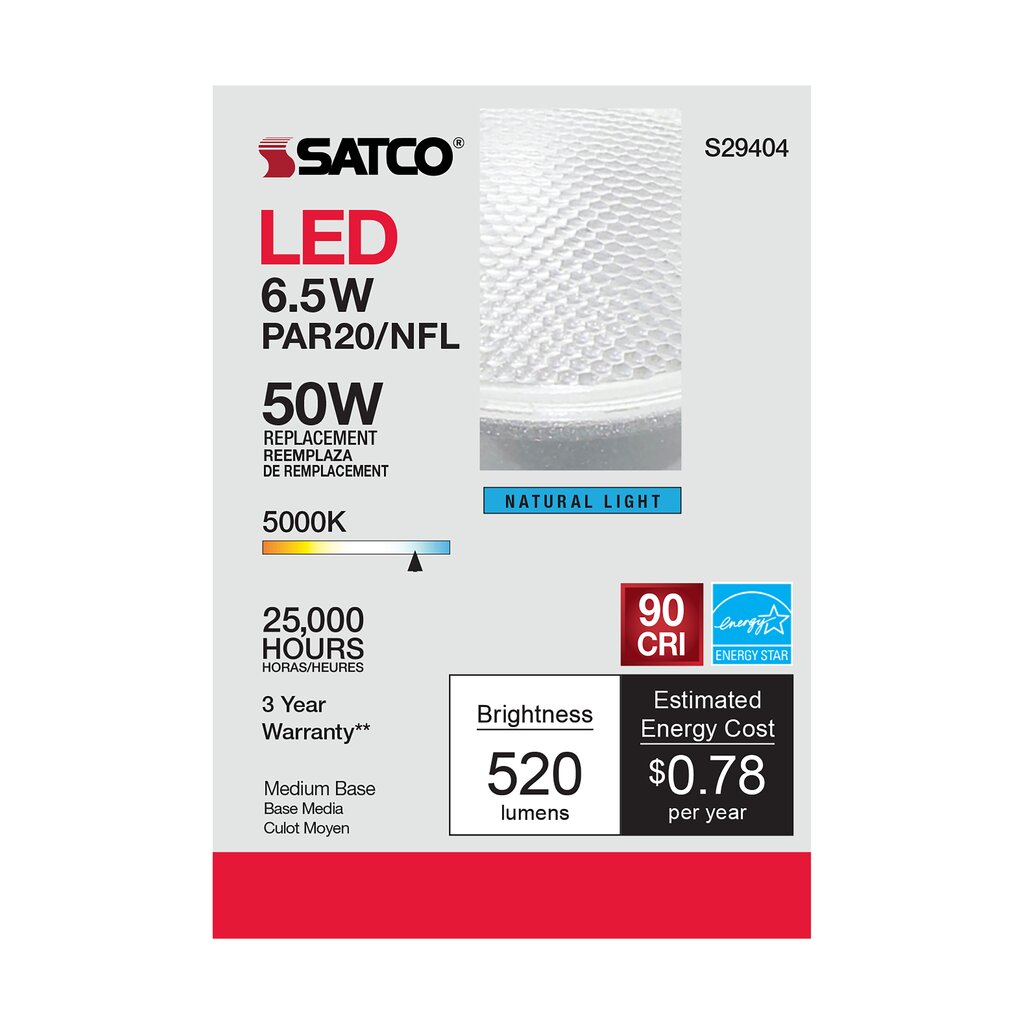Satco S29404 6.5W PAR20 LED Light Bulb