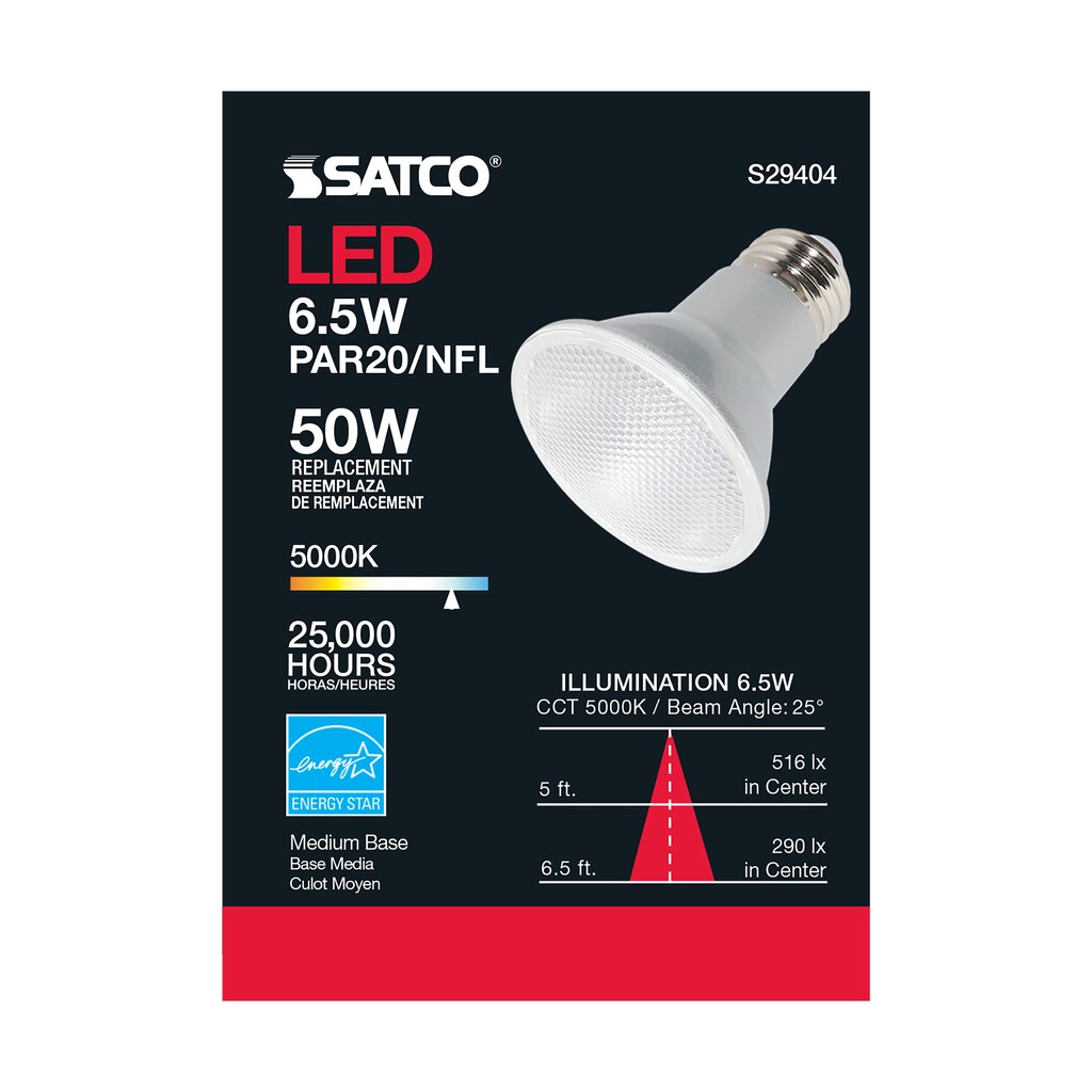 Satco S29404 6.5W PAR20 LED Light Bulb
