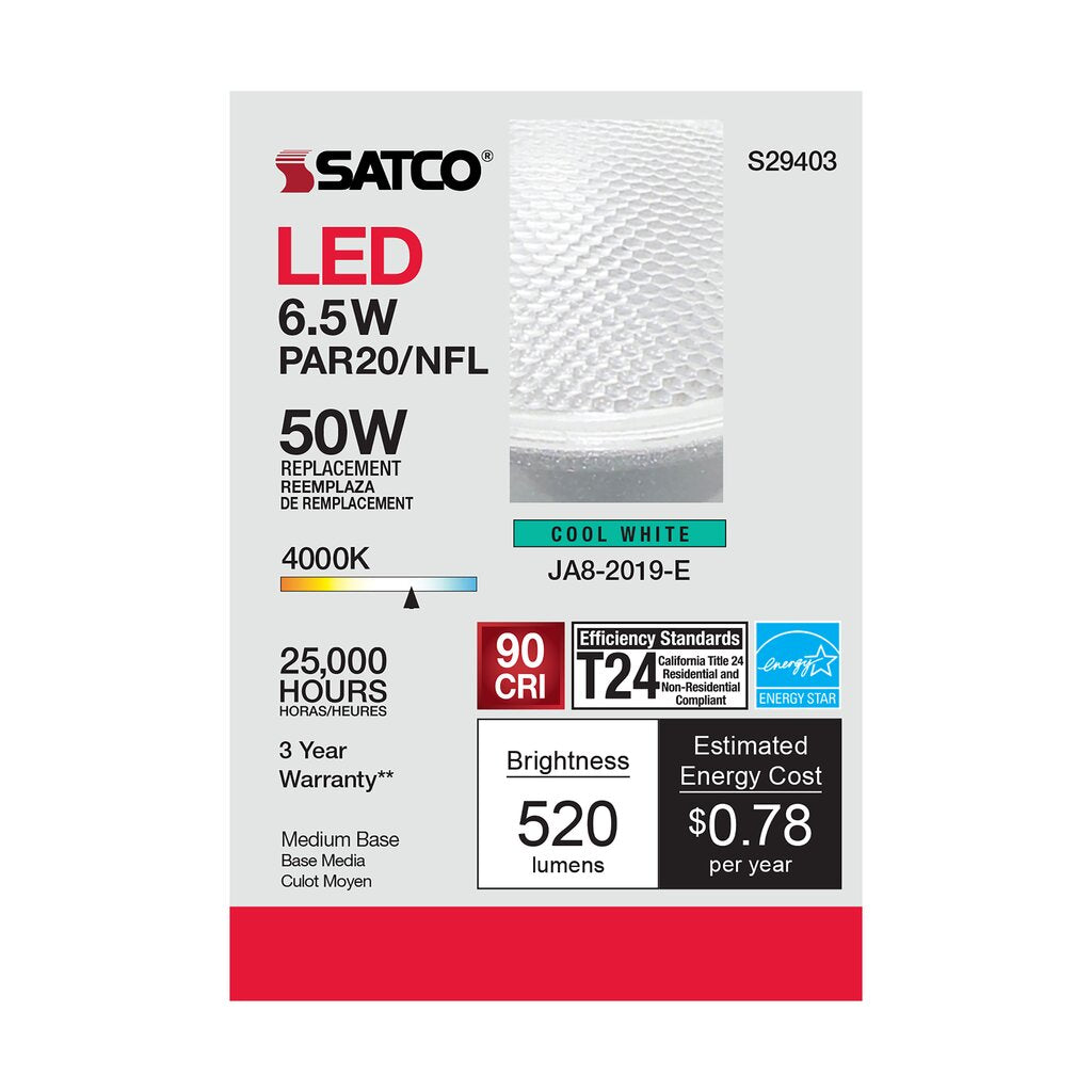 Satco S29403 6.5W PAR20 LED Light Bulb
