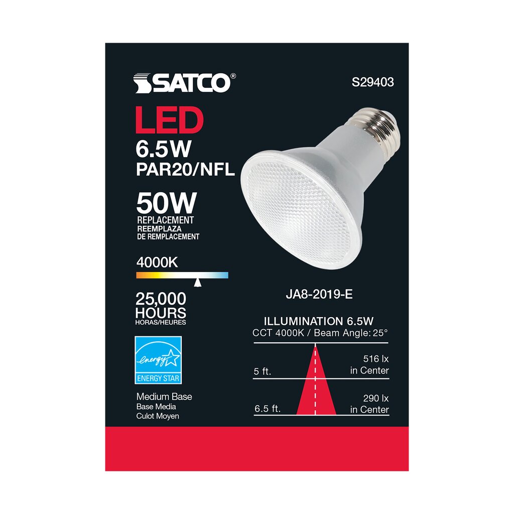 Satco S29403 6.5W PAR20 LED Light Bulb