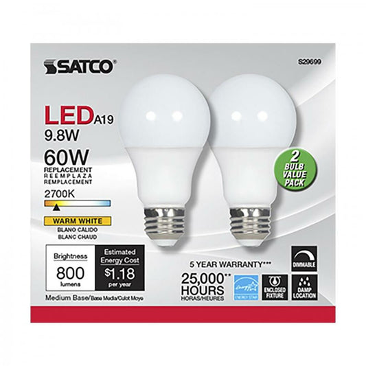 Satco S29699 9.8W A19 LED Light Bulb