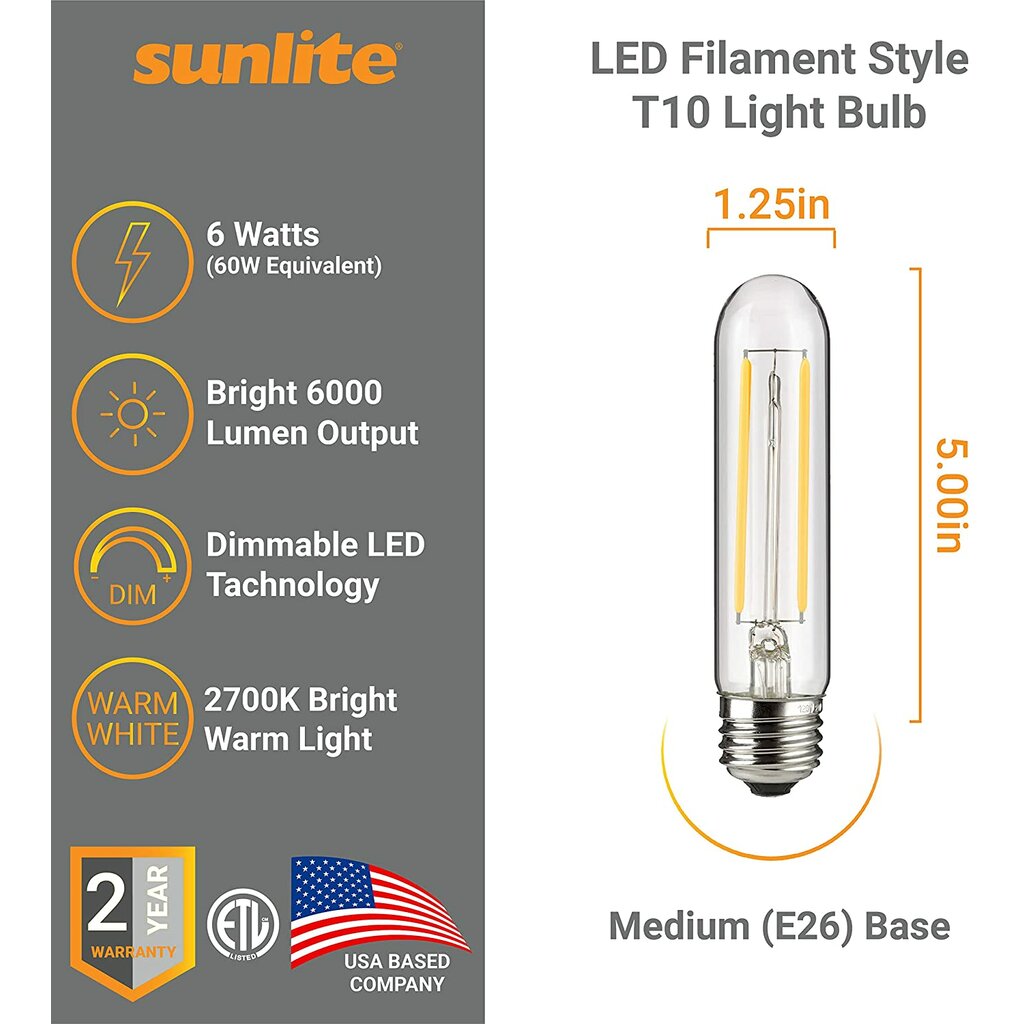 Sunlite 80611-SU 6W T10 Warm White LED Light Bulb