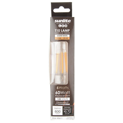 Sunlite 80611-SU 6W T10 Warm White LED Light Bulb