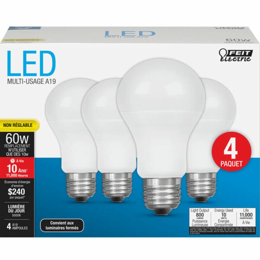 Feit Electric A800/850/10KLED/4 8.5W A19 Daylight LED Light Bulb