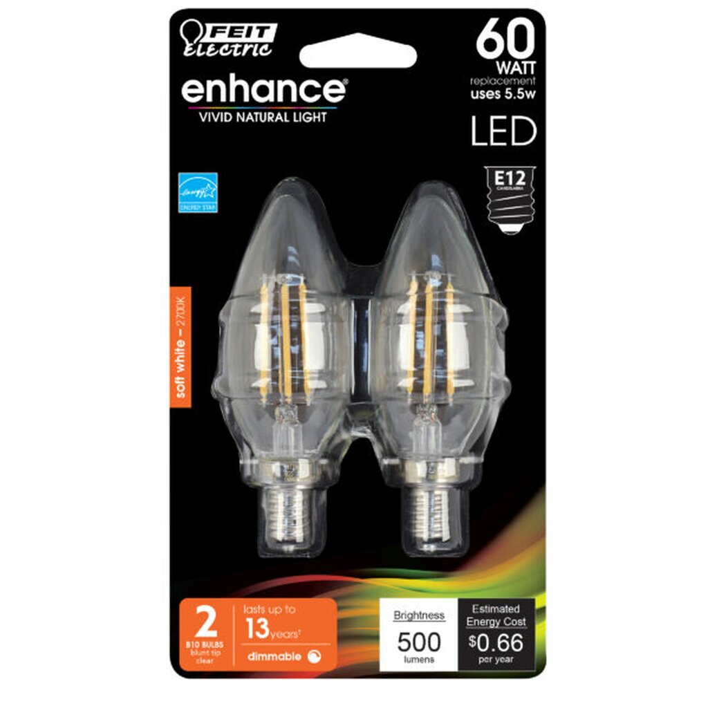 Feit Electric BPCTC60927CAFIL/2/RP 5.5W B10 LED Light Bulb