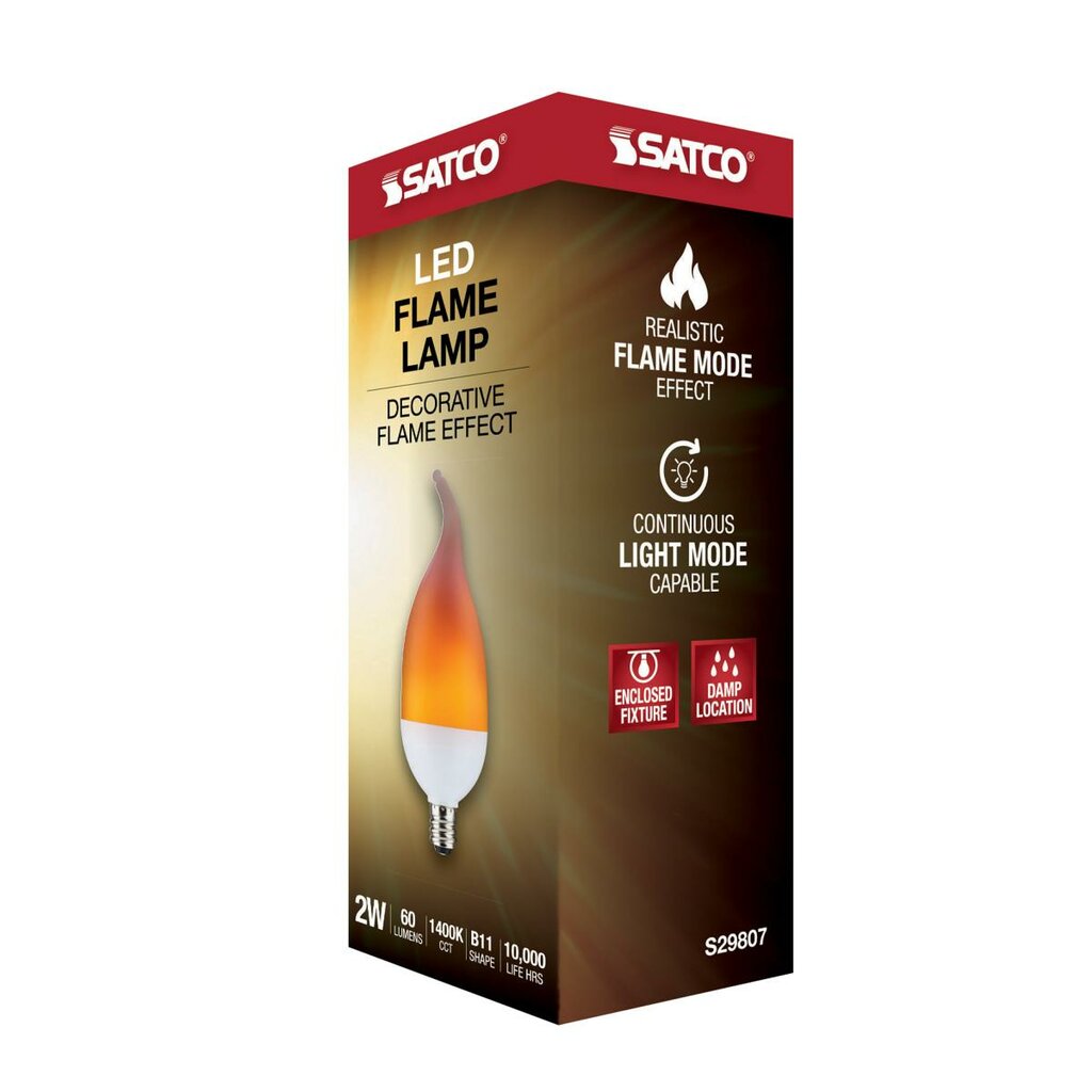 Satco S29807 2W B11 Amber Flame LED Light Bulb