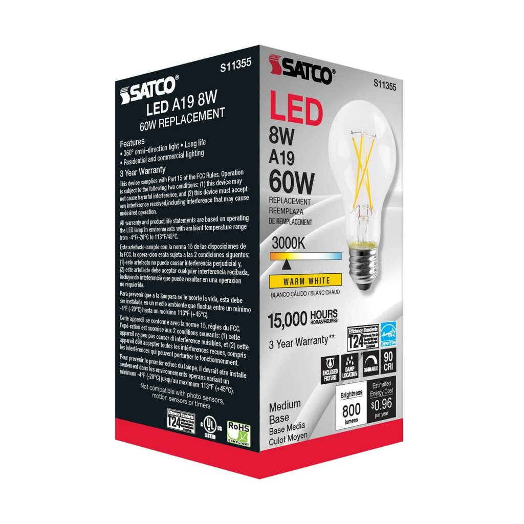 Satco S11355 8W A19 LED Light Bulb