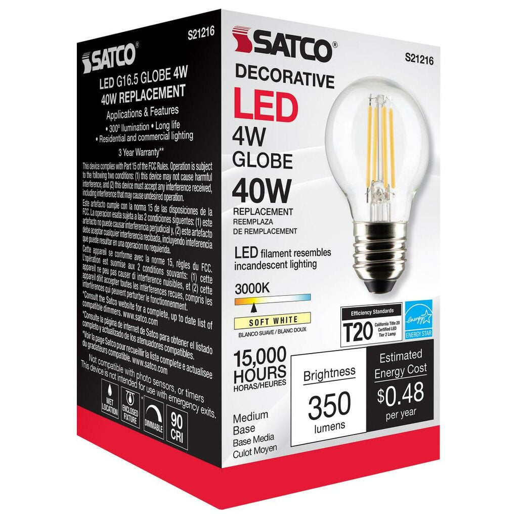 Satco S21216 4W G16.5 LED Light Bulb