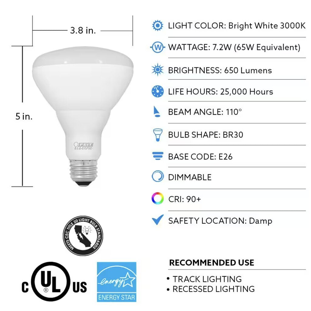 Feit Electric BR30DM/927CA/3 7.2W BR30 Soft White LED Light Bulb