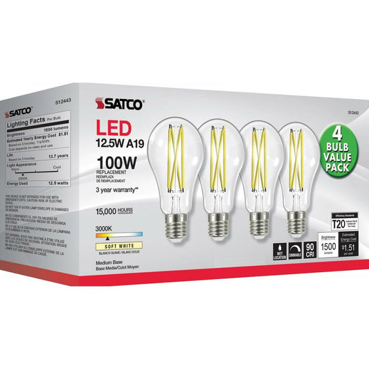 Satco S12443 12.5W A19 Soft White LED Light Bulb