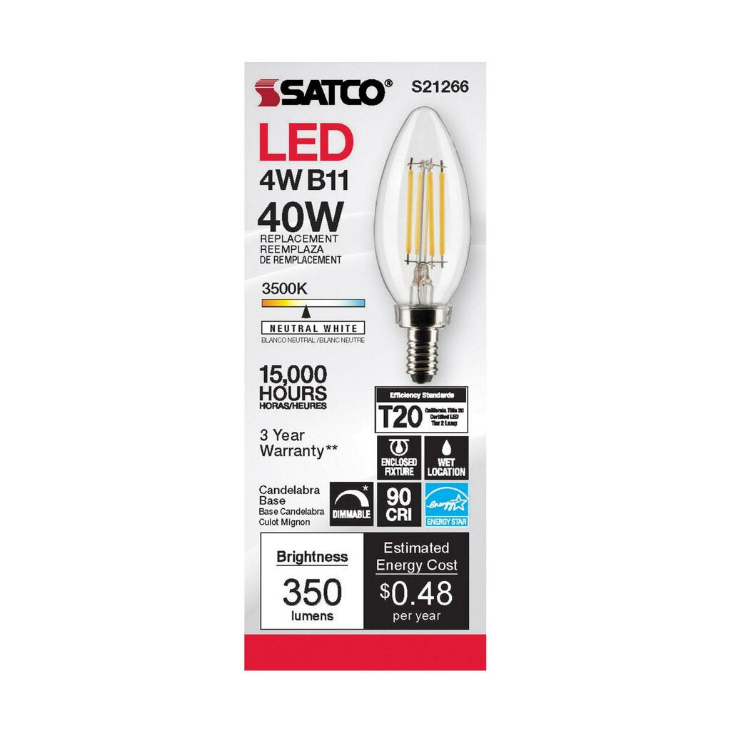 Satco S21266 4W B11 Neutral White LED Light Bulb