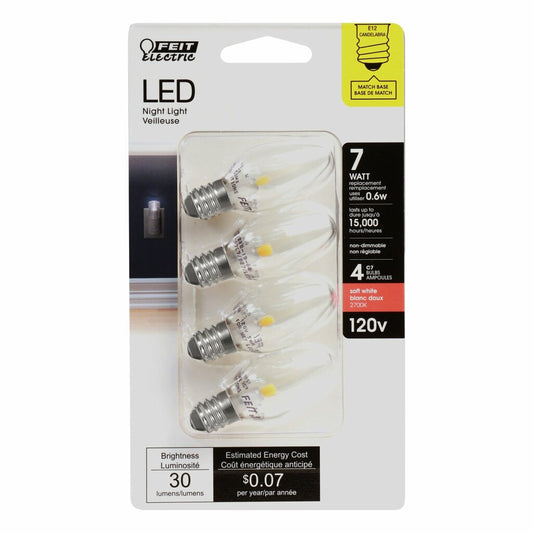 Feit Electric BP7C7/827/LED/4 - 4 pack 0.6W C7 Soft White LED