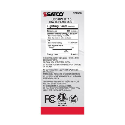 Satco S21338 8W BT15 LED Light Bulb
