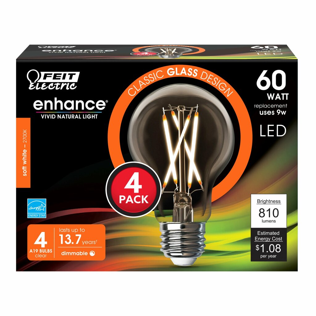Feit Electric A1960CL927CA/FIL/4 9W A19 Warm White LED Light Bulb