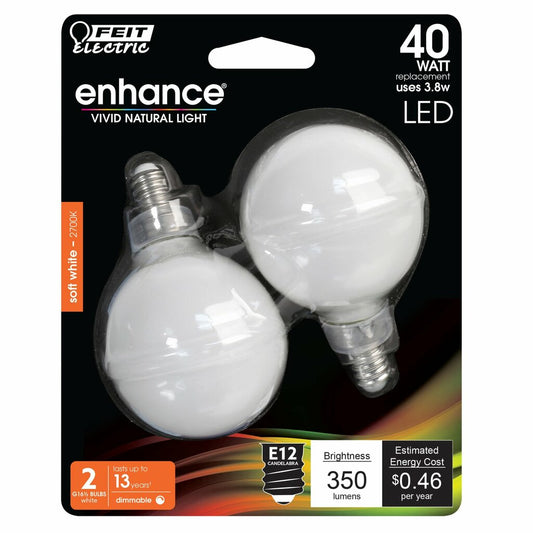 2 pack - Feit Electric BPG1640W927CAFIL2 3.8W G16.5 Warm White LED