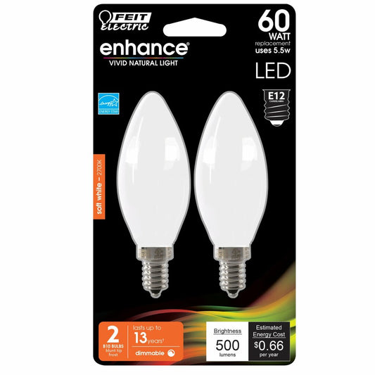 Feit Electric BPCTF60927CAFIL/2/RP 5.5W B10 Warm White LED Light Bulb