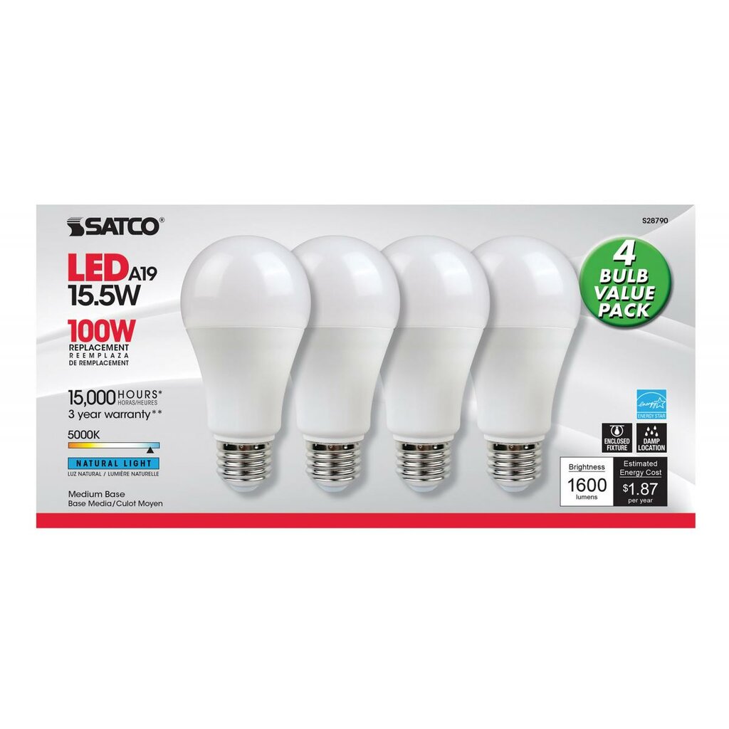 Satco S28790 15.5W A19 Daylight LED Light Bulb