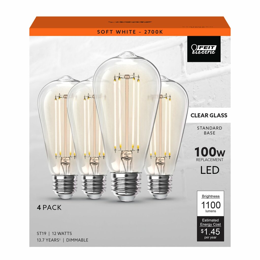 Feit Electric ST19100CL/927CA/4 12W ST19 Warm White LED Light Bulb