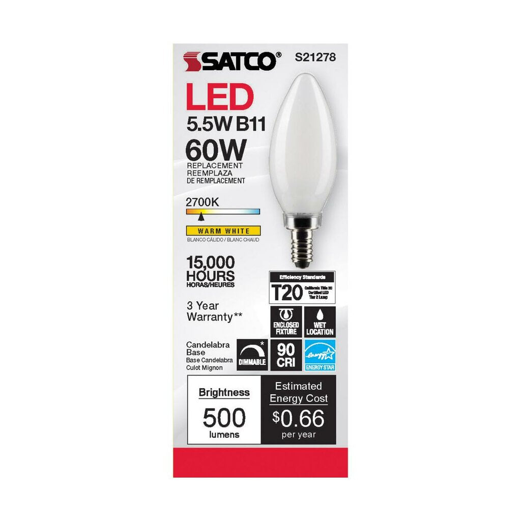 Satco S21278 5.5W B11 LED Light Bulb