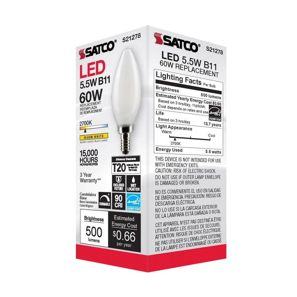 Satco S21278 5.5W B11 LED Light Bulb