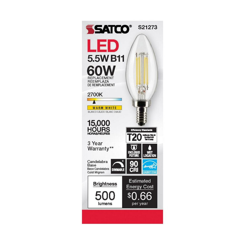 Satco S21273 5.5W B11 Warm White LED Light Bulb