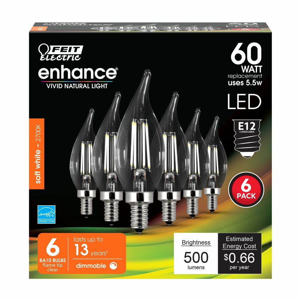 Feit Electric CFC60/927CA/FIL/6 5.5W B10 Warm White LED Light Bulb
