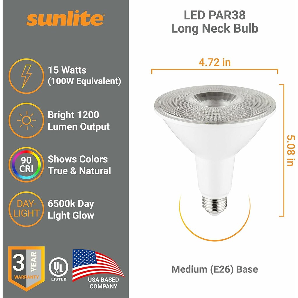 Sunlite 87938-SU 15W PAR38 Daylight LED Light Bulb