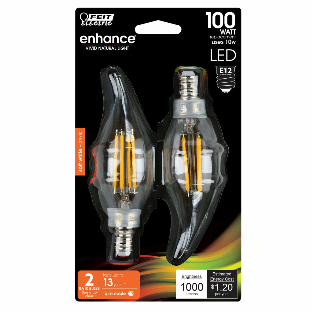 Feit Electric BPCFC100927CAFIL/2 10W C10 Warm White LED Light Bulb