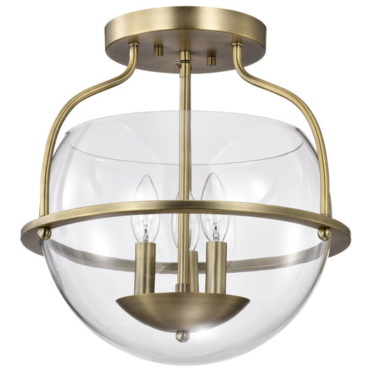 Satco 60-7821 Fixture Amado 3 Light Semi Flush Mount - Vintage Brass