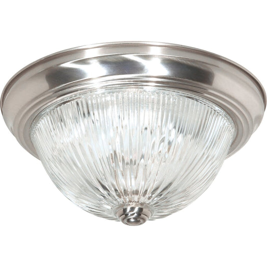 Satco 60-6023 Fixture 2 Light - 11 in. Flush Mount Clear Ribbed Glass