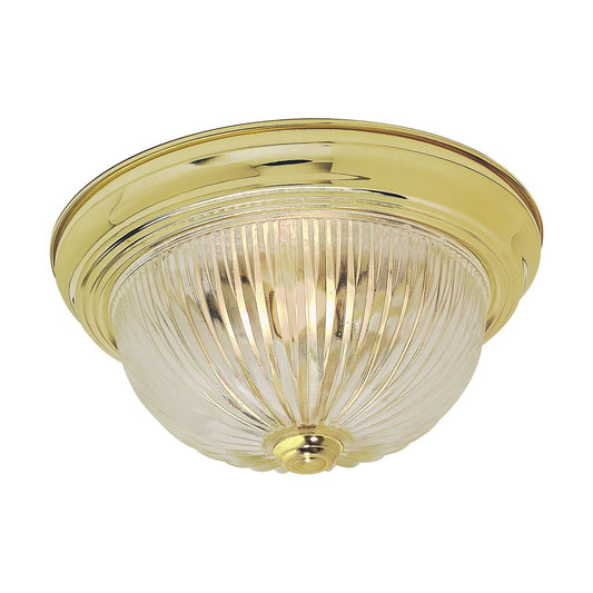 Satco 60-6016 Fixture 2 Light - 13 in. Flush Mount Clear Ribbed Glass