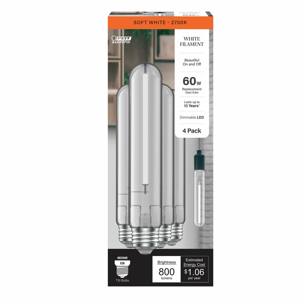 Feit Electric T10L60CL927CAWFHDRP4 8.8W T10 Soft White LED Light Bulb