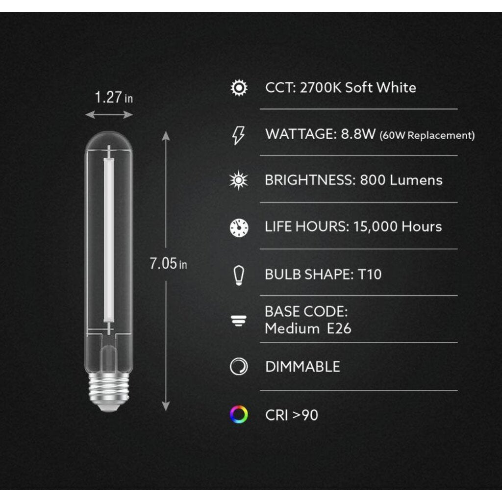 Feit Electric T10L60CL927CAWFHDRP4 8.8W T10 Soft White LED Light Bulb