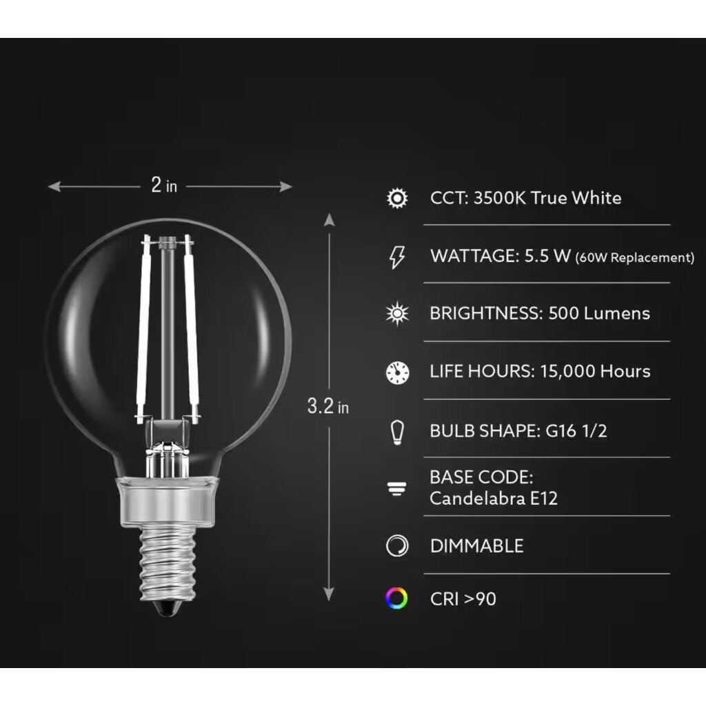 Feit Electric G1660935CAWFILHD2/24 8.3W G16.5 3500K LED Light Bulb