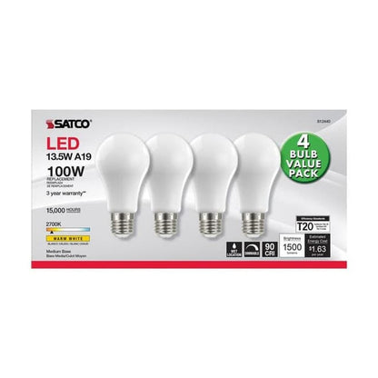Satco S12440 13.5W A19 Warm White LED Light Bulb