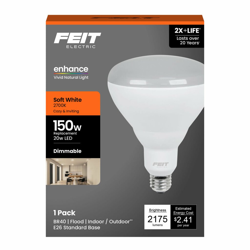 Feit Electric BR40DM/2175/927CA/GB 20W BR40 Warm White LED Light Bulb