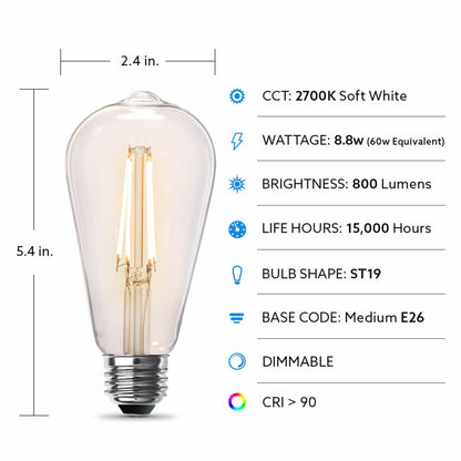 Feit Electric ST1960/CL/927CA/2 8.8W ST19 LED Light Bulb