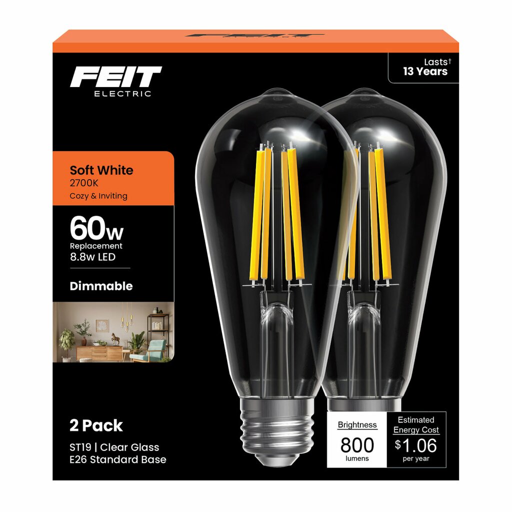 Feit Electric ST1960/CL/927CA/2 8.8W ST19 LED Light Bulb