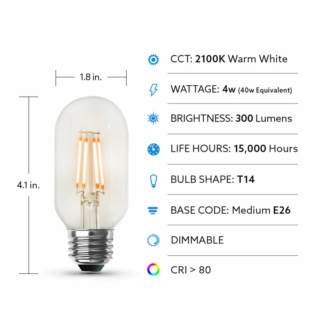 Feit Electric T1440/CL/LED/HDRP/4 4W T14 LED Light Bulb