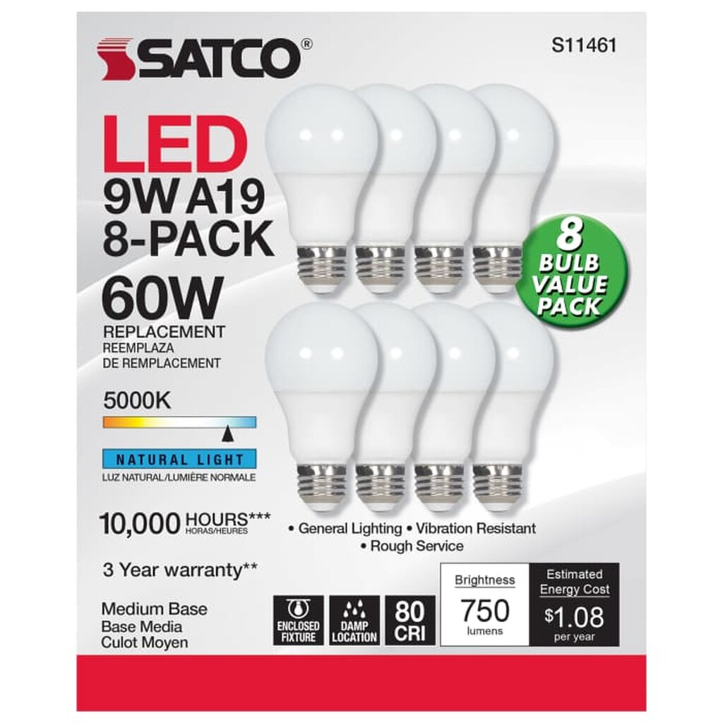 Satco S11461 9W A19 LED Light Bulb