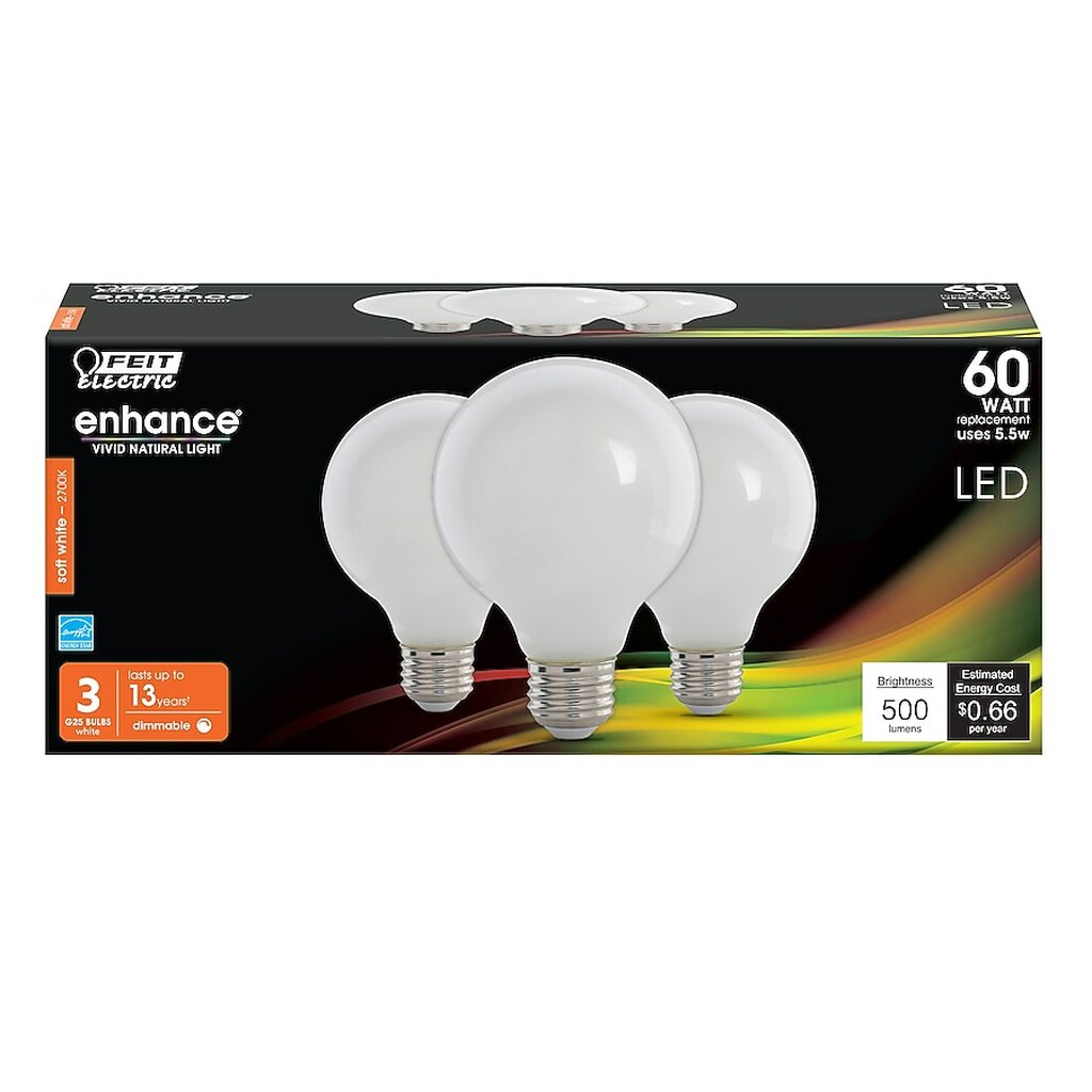 Feit Electric G2560W927CA/FIL/3/RP 5.5W G25 Warm White LED Light Bulb