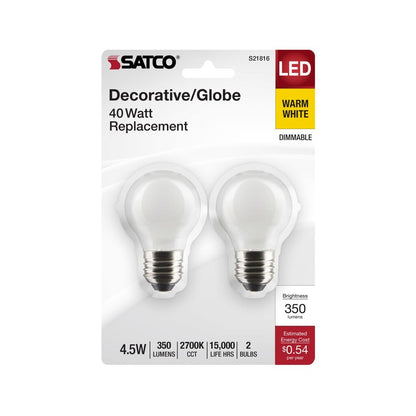 Satco S21816 4.5W G16.5 Warm White LED Light Bulb
